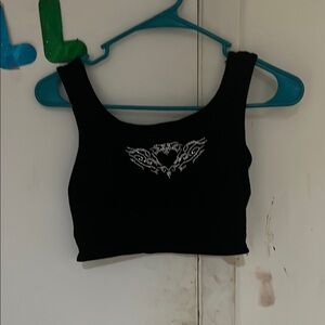 Black Crop Top with Silver Design